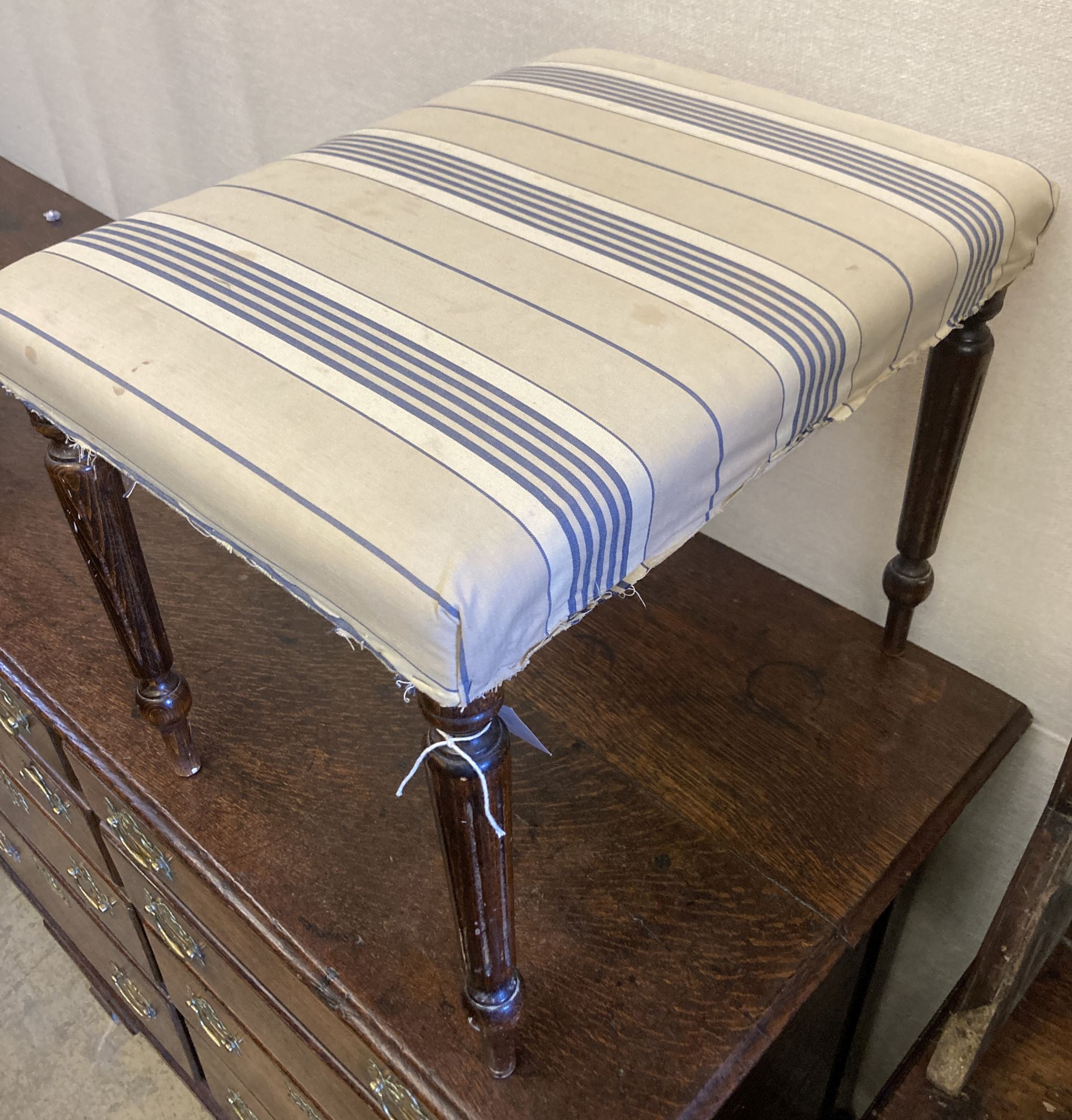 A Victorian style beech dressing stool, length 56cm, depth 42cm, height 45cm